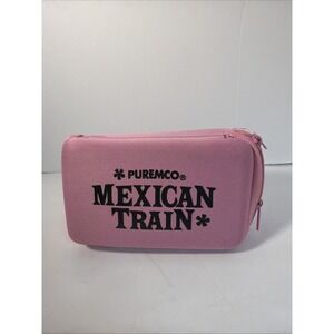 Puremco Mexican Train Family Domino Game in Zipper Travel Case PINK